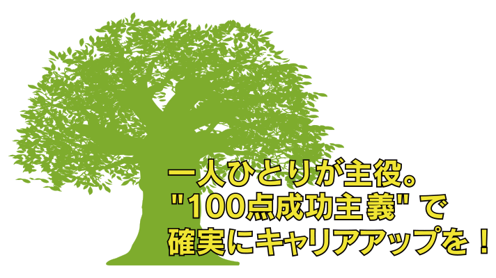 一人ひとりが主役。“100点成功主義”で確実にキャリアアップを! 一人ひとりが主役。“100点成功主義”で確実にキャリアアップを!